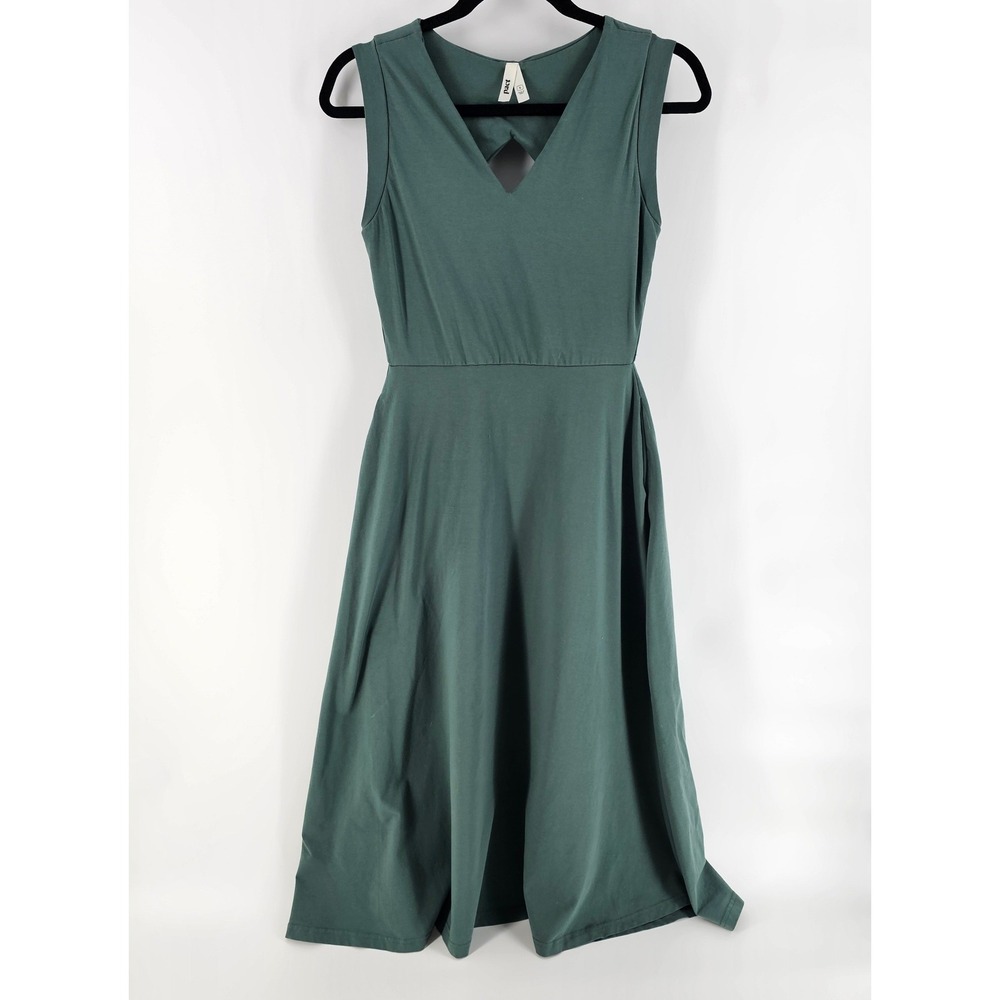 Pact Fit and Flare Dress Small Sage Green Organic Cotton Cutout Back Midi Casual